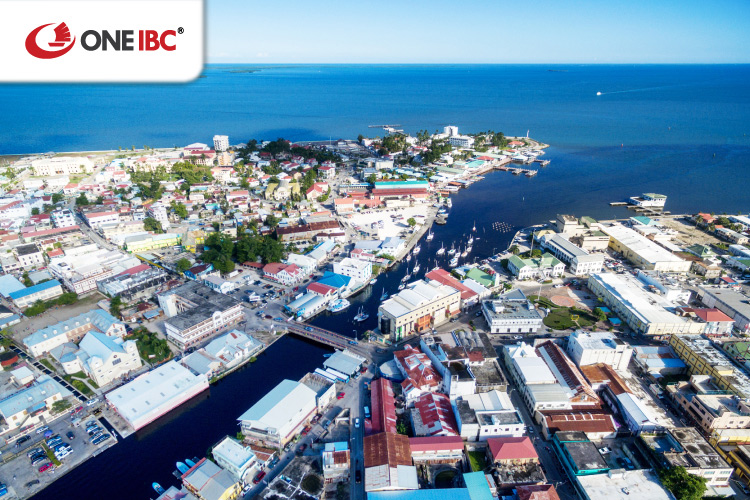 Belize Cityscape with Lighthouse and the Caribbean Sea Belize Cityscape with Lighthouse and the Caribbean Sea