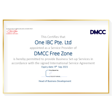New Certificate granted to One IBC as a Service Provider of DMCC Free Zone