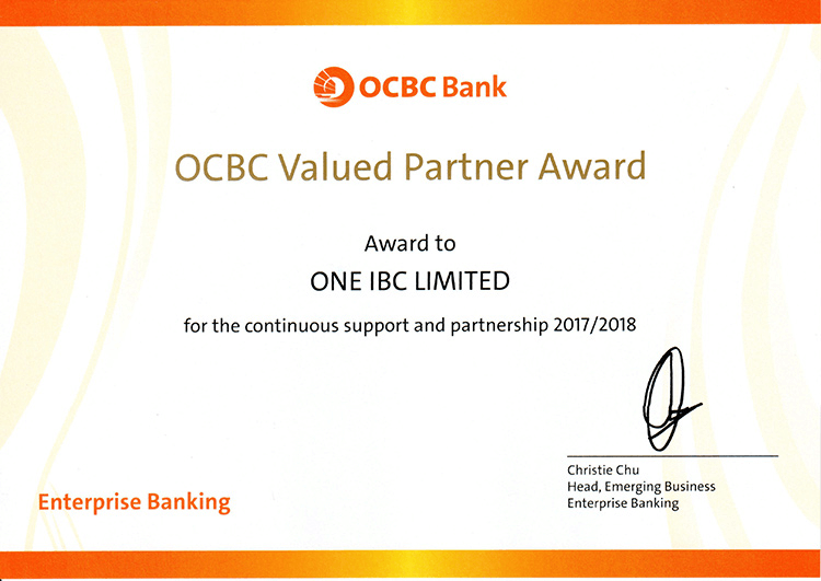 One IBC Awarded Value Partner 2017 - 2018 from OCBC One IBC Awarded Value Partner 2017 - 2018 from OCBC