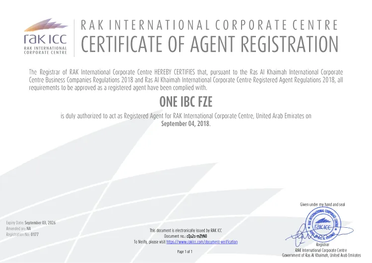 Certificate of Registered Agent from September 4, 2018 to September 3, 2019 Certificate of Registered Agent from September 4, 2018 to September 3, 2019