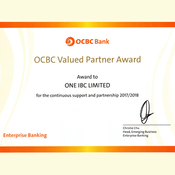 One IBC Awarded Value Partner 2017 - 2018 from OCBC